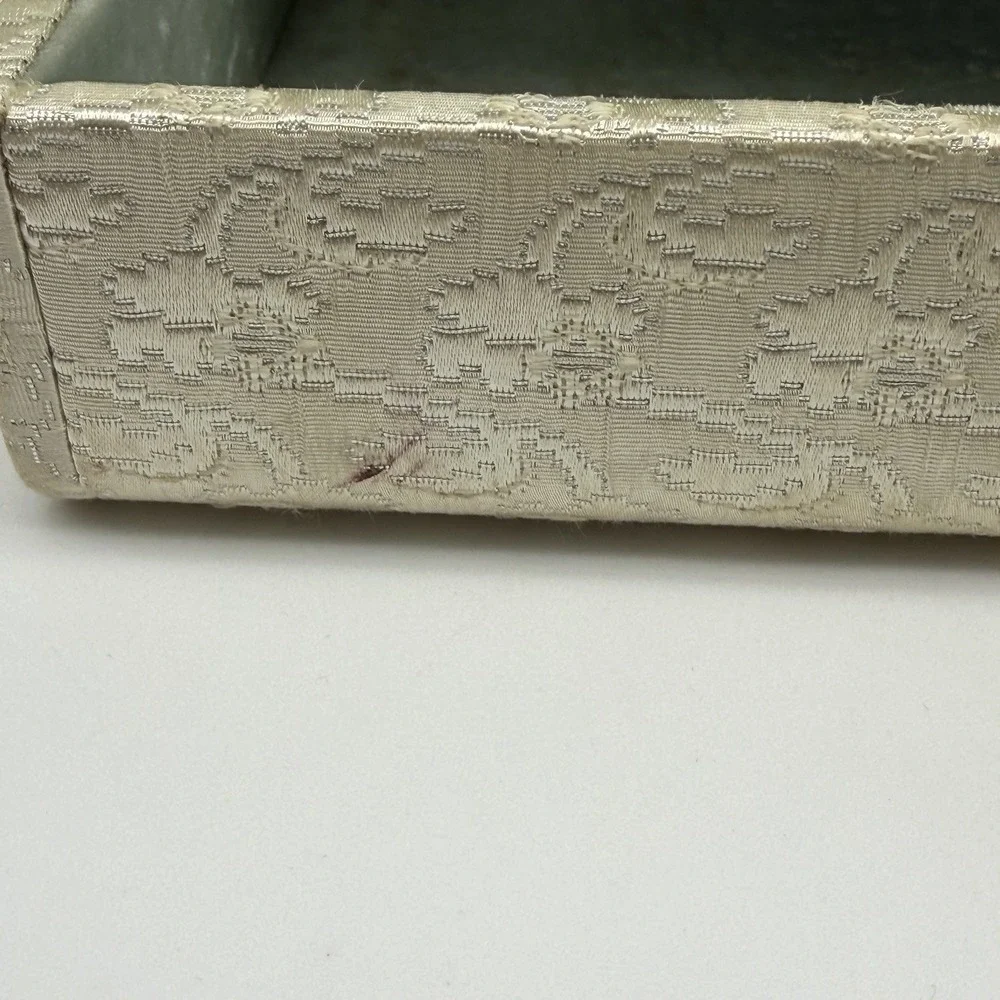 Vintage Farrington White Jewelry Box Light Blue Velvet Lined 2 Tier w Key *READ*